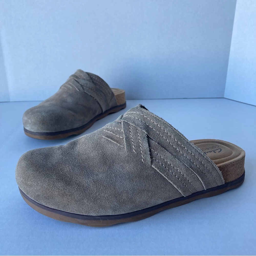 Clarks Women's Taupe Suede Slip-On Mule Clog